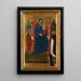Jomfru Maria med Barnet i majestæt med de hellige Peter, Paul, Johannes Døberen og Dominikus og en bønfaldende dominikaner - Ugolino di Nerio — indrammet kunstværk på væggen