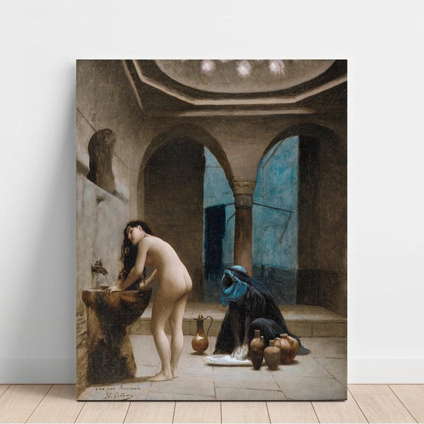 Reproduktion af maleriet En tyrkisk bad, tyrkisk kvinde i badet (studie) - Jean-Léon Gérôme