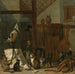 et koncert med katte, ugler, en måge og en abe i en lade - Cornelis Saftleven — vist i et interiør