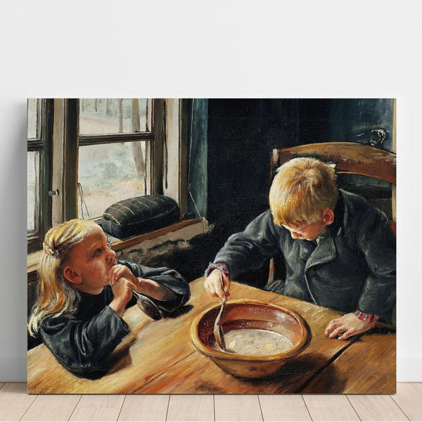 Reproduktion af maleriet En dreng og en pige ved frokosttid - Laurits Andersen Ring