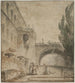 En palads med en buebro, en romersk villa - Hubert Robert — visning af kunstværket