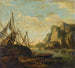 Et kystlandskab i Middelhavet med et skib - Salvator Rosa — visning af kunstværket