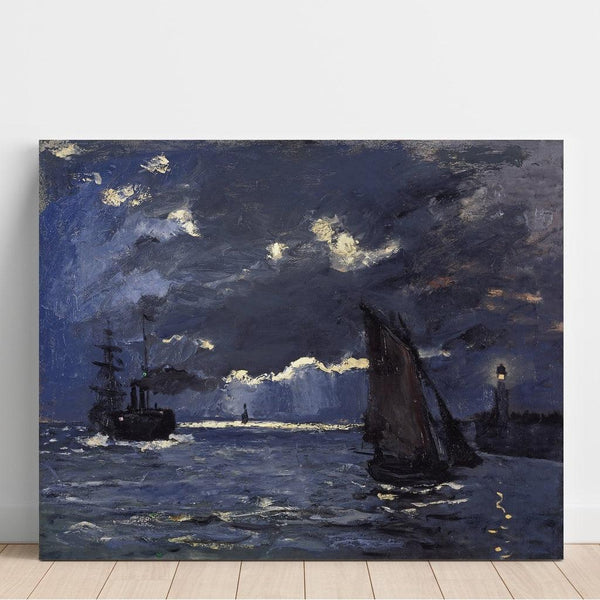Reproduktion af maleriet Et marinelandskab, navigation i måneskin - Claude Monet
