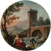 En fisker og hans familie under en bro - Charles-François Grenier De Lacroix — vist i et interiør