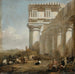 En romersk tempel med hyrder af kvæg - Jan Baptist Weenix — vist i et interiør