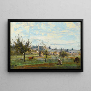 En landsby i nærheden af Mantes af Jean-Baptiste Camille Corot | Kunsttryk Maleri Vægdekoration plakat kopi
