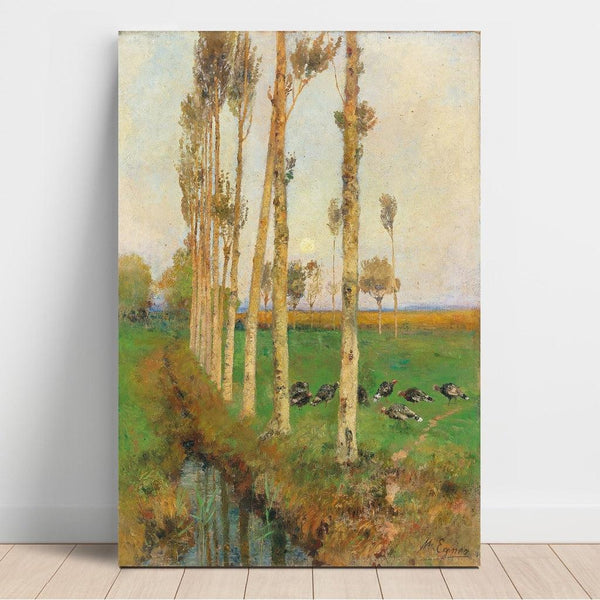 Une avenue bordée de peupliers avec des dindes - Marie Egner | Reproduction Tableau Décoration murale affiche copie