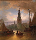 En udsigt over Amsterdam ved måneskin - Elias Pieter van Bommel — visning af kunstværket