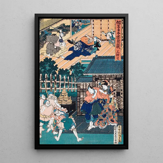 Utagawa Kunisada Toyokuni III - Act III Enya Held from Attacking Moronao by Honz Kampei Sending Bannai Outside of the Castle to Receive Honzs Gifts Said to Be from Wakasanosuke.webp