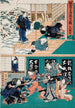 Acte IX Oishi Déguisant Yuranosuke en Moine Flûtiste Komusô Oishi Attaque Honzô for at have forvoldt Enyas død - Utagawa Kunisada Toyokuni III — visning af kunstværket