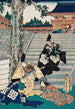 Acte I Enya og Dame Kaoyo Forsøger at pacificere Wakasanosuke og Moronao - Utagawa Kunisada Toyokuni III — visning af kunstværket