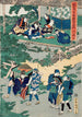 Acte VI Kampei Signerende rullen af de 47 Ronin Okaru efter at være blevet solgt, bliver båret i palanquin til Kyoto-bordellet - Utagawa Kunisada Toyokuni III — visning af kunstværket