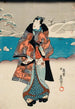 Mand i mode, der ser sneen - Utagawa Kunisada Toyokuni III — visning af kunstværket