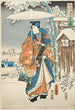 Murasaki og Genji, der observerer sneen - Utagawa Kunisada Toyokuni III — visning af kunstværket