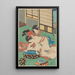 Kvinde, der læner sig over et badekar badet af hendes tjener - Utagawa Kunisada Toyokuni III — indrammet kunstværk på væggen