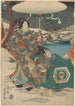 Kvinde og mandlig tjener i sneen Kvinde holder en hvid paraply - Utagawa Kunisada Toyokuni III — visning af kunstværket