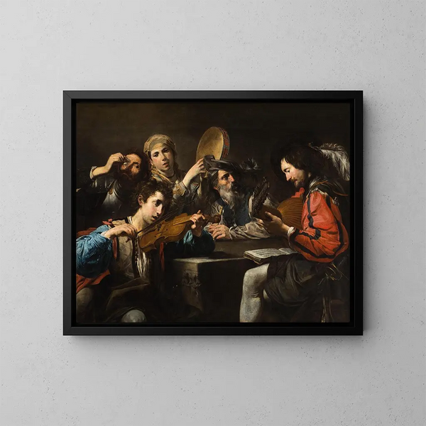 En musikfest - Valentin de Boulogne — indrammet kunstværk på væggen