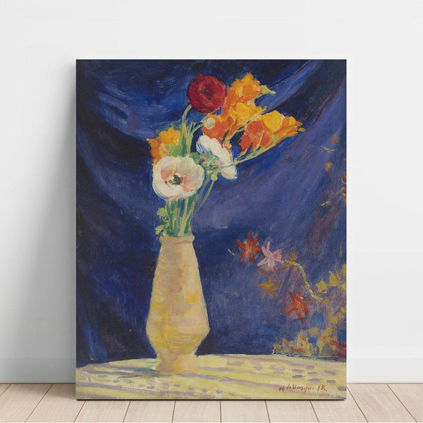 Reproduktion af maleriet Vase af Anemoner på blå baggrund - Henri Lebasque