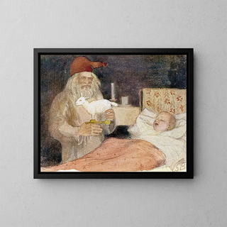 Venny SoldanBrofeldt - Joulupukki tuo lahjan pojan sngyn viereen.webp