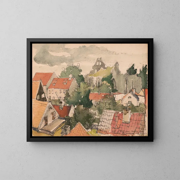 Vue de Visby depuis Norder Klint montrant les ruines de Saint-Nicolas - Victor Alfred Lundy — indrammet kunstværk på væggen