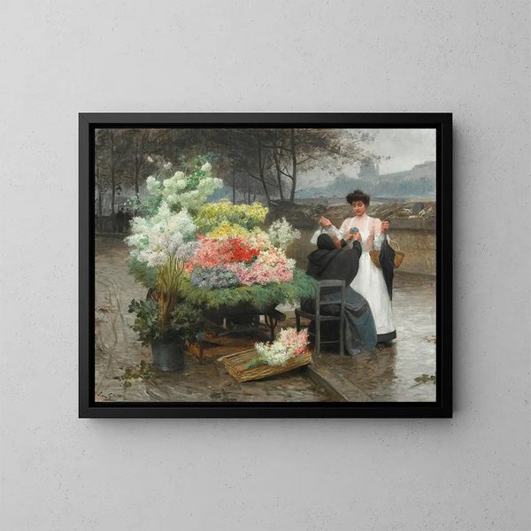 La marchande de fleurs sur les quais de Paris vers 1890 - Victor Gabriel Gilbert — indrammet kunstværk på væggen