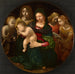 Reproduktion af maleriet Værdifuldt kunsttryk af Jomfru Maria og Barnet med den unge Sankt Johannes Døberen, Sankt Cæcilie og Engle - Piero di Cosimo