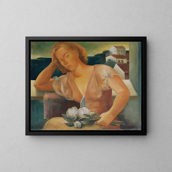 La femme de l'artiste avec des fleurs - Viktor Planckh — indrammet kunstværk på væggen