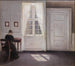 et værelse i kunstnerens hjem på Strandgade, København, med kunstnerens kone - Vilhelm Hammershøi — visning af kunstværket