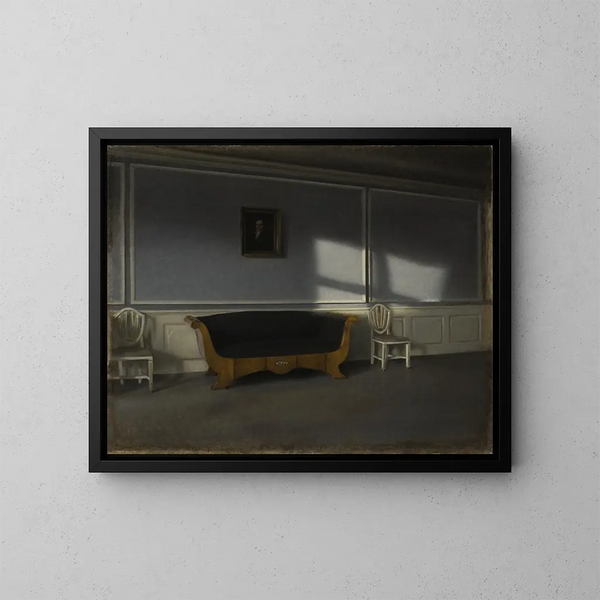Lumière du soleil i stuen III - Vilhelm Hammershøi — indrammet kunstværk på væggen