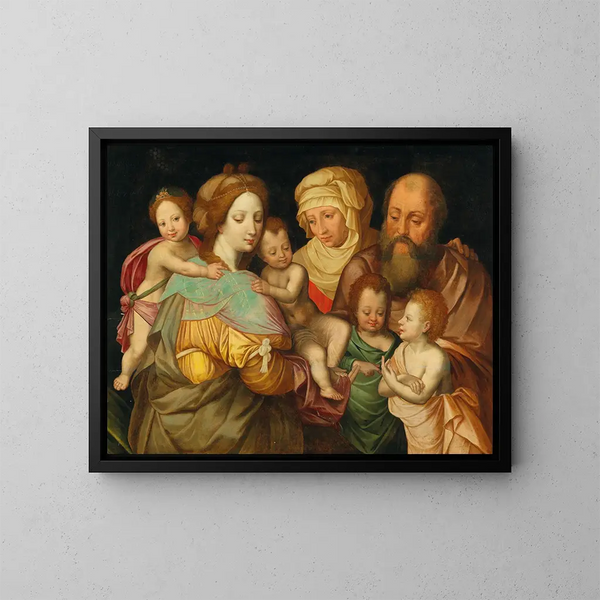 La Sainte Parenté: Anne og Joachim med Maria Cléophas og hans fire sønner - Vincent Sellaer — indrammet kunstværk på væggen