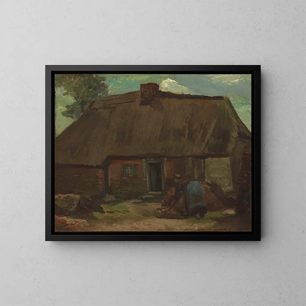 Cottage med bondepige, der graver - Vincent van Gogh — indrammet kunstværk på væggen