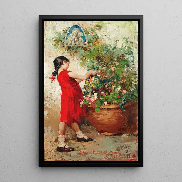 Vincenzo Irolli - A Young Girl Watering Flowers.webp