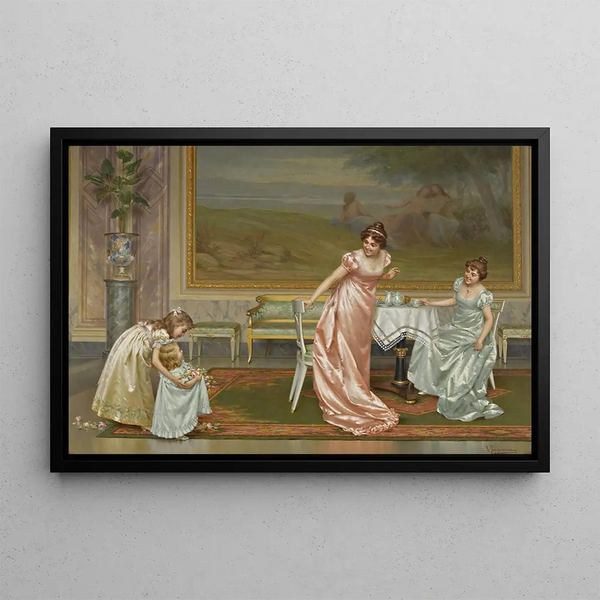 La Partie de thé - Vittorio Reggianini — indrammet kunstværk på væggen