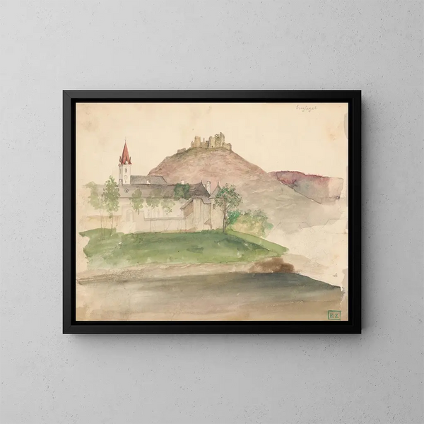 Vue des ruines du château à Szigliget - Vojtech Klimkovič — indrammet kunstværk på væggen