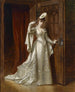 Dame elegant i hvid damask kjole - Władysław Bakałowicz — visning af kunstværket