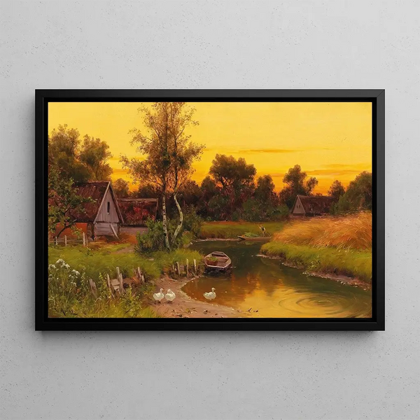 Walter Moras - Idyllic Evening Scene on the Spree.webp