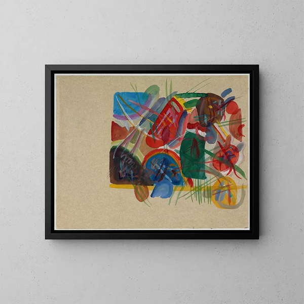Akvarelmaleri med skov og regnbue - Wassily Kandinsky — indrammet kunstværk på væggen