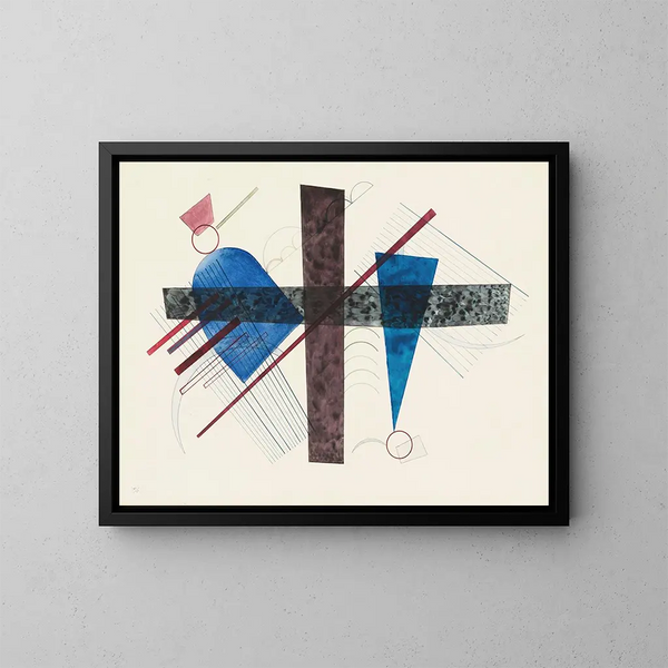 Blå i rund og spids - Wassily Kandinsky — indrammet kunstværk på væggen