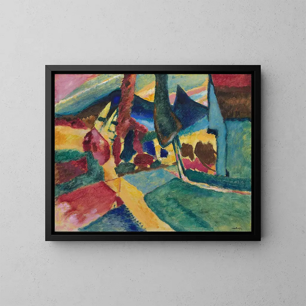 Landskabsmaleri med to popler - Wassily Kandinsky — indrammet kunstværk på væggen