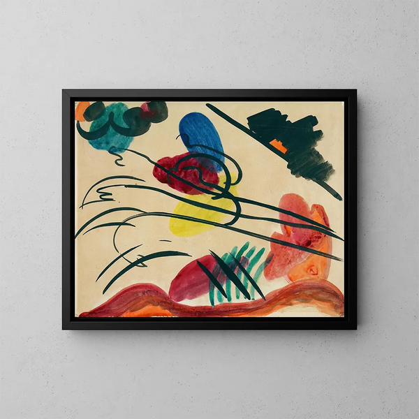 med tre ryttere - Wassily Kandinsky — indrammet kunstværk på væggen