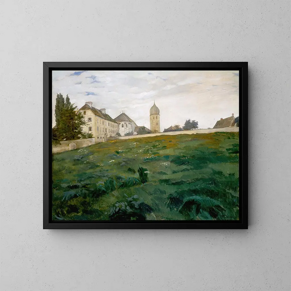 Prairie du monastère de Frauenchiemsee med kirketårn III - Wilhelm Trübner — indrammet kunstværk på væggen