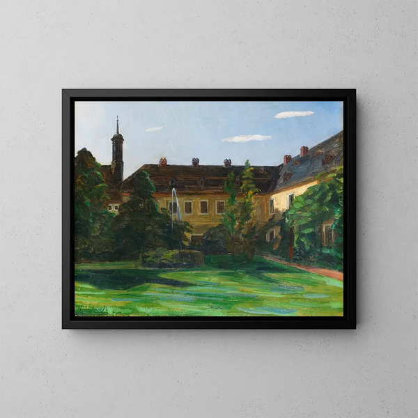 Cour du couvent de Neuburg avec fontaine II - Wilhelm Trübner — indrammet kunstværk på væggen
