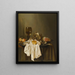 En stilleben af Banketje med en Roemer En sølvtasse på siden En skinke Ferskner En saltkar En lille brød Og et hvidt duge På et bord delvist dækket - Willem Claesz. Heda — indrammet kunstværk på væggen