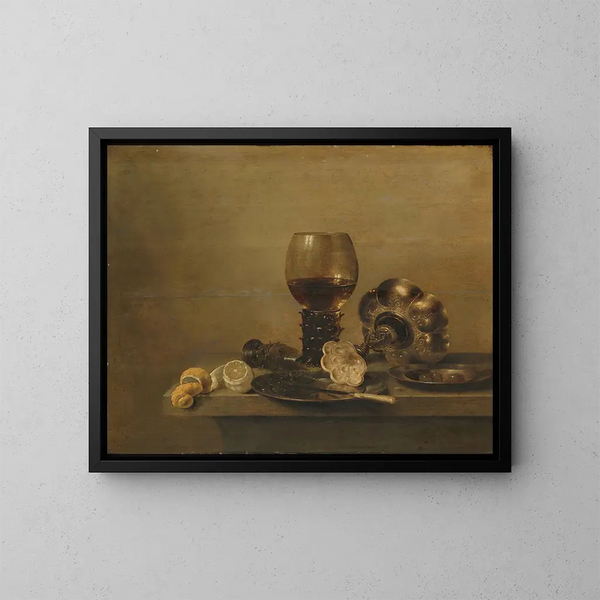 naturtro med et knust glas - Willem Claesz Heda — indrammet kunstværk på væggen