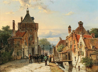 Willem Koekkoek - A View of a Netherlandish Town with Figures Chattering.webp