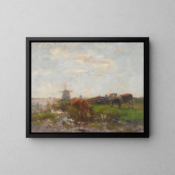 Bétail paissant au bord de l'eau - Willem Maris — indrammet kunstværk på væggen