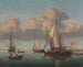 Un kaag au mouillage avec les voiles hissées og en statsyacht og andre skibe - Willem van de Velde den Yngre — visning af kunstværket