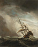 En skib på åbent hav fanget i en vindstød - Willem van de Velde den Yngre — visning af kunstværket