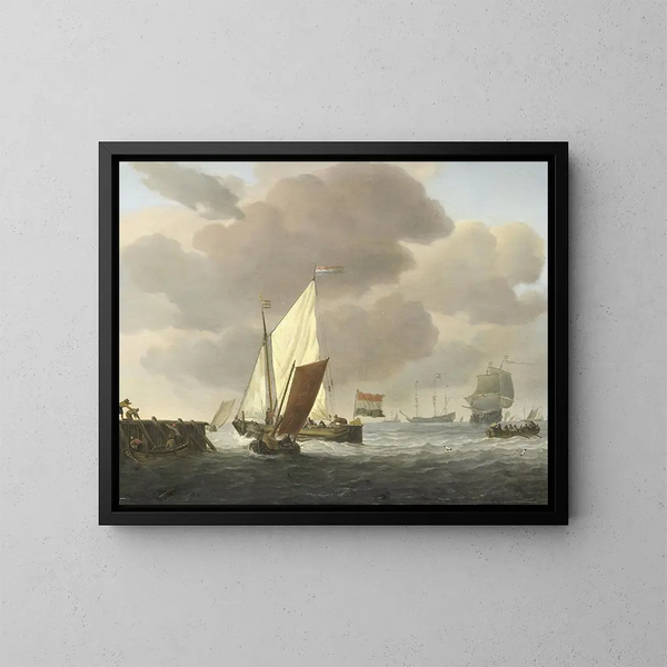 Bateaux près de la côte par temps venteux - Willem van de Velde le Jeune — indrammet kunstværk på væggen