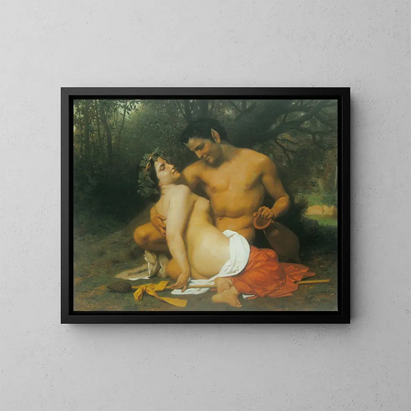 Faune og Bacchante - William Bouguereau — indrammet kunstværk på væggen